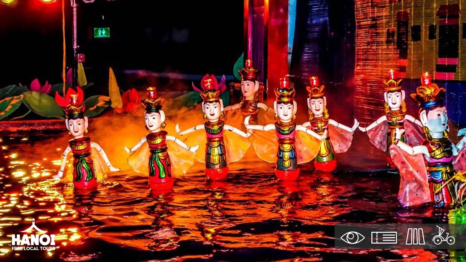 The traditional puppets in a Water Puppet Show in Thang Long theater